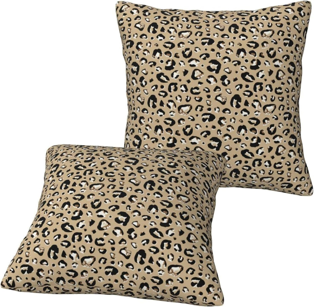 Black & Brown Leopard Print Throw Pillow Covers Set of 2 Ultra-Soft All-Season Pillow Shams with Hidden Zipper,Durable for Sofa Bed Car Decor & Gift 18x18IN