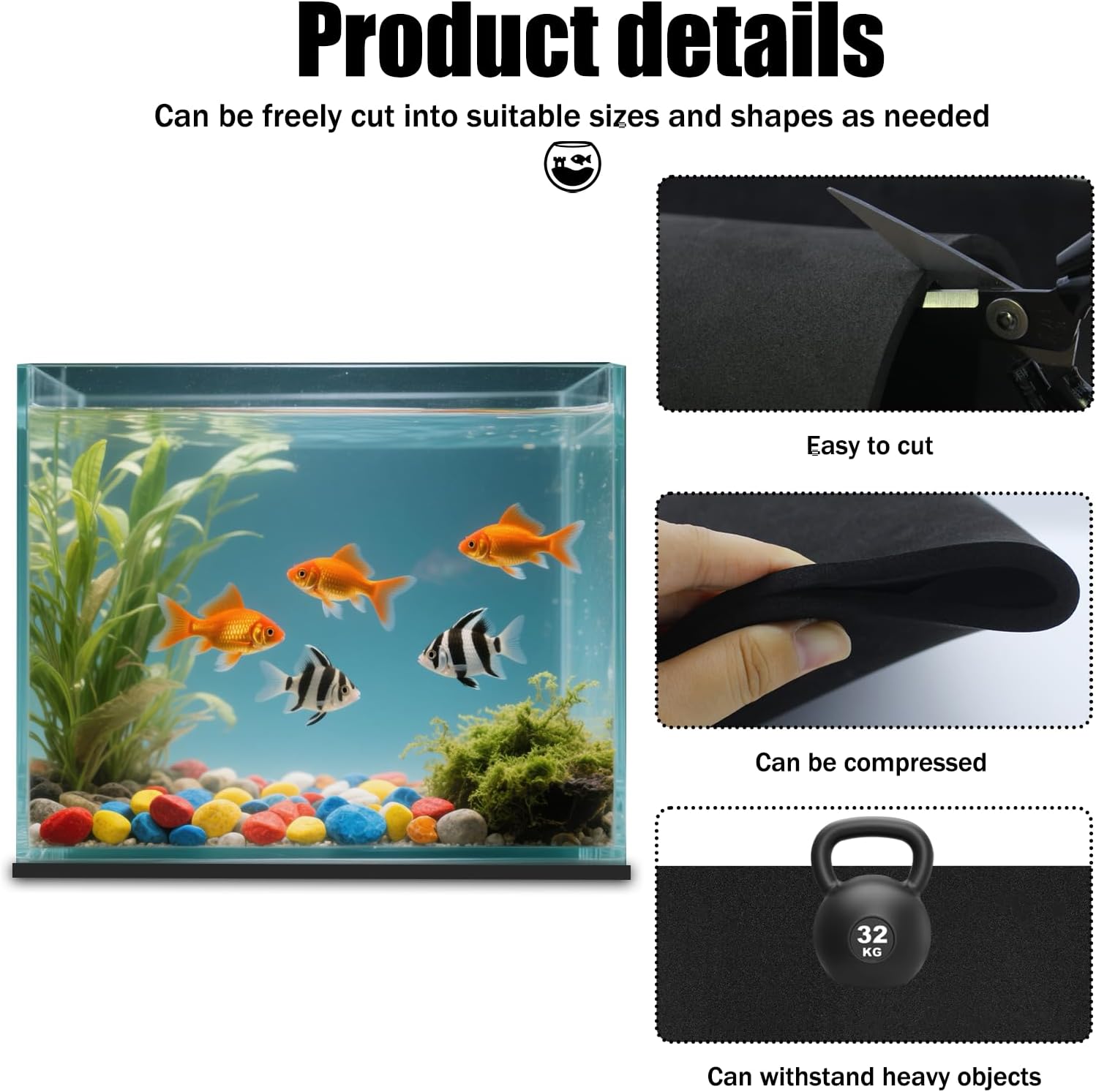 Aquarium Leveling Mat, 21.6 x 13Inch Aquarium Fish Self Leveling Mat for Under Tank, Waterproof Compressible Neoprene Mat, Neoprene Sponge Foam Rubber Sheet Roll Without Adhesive