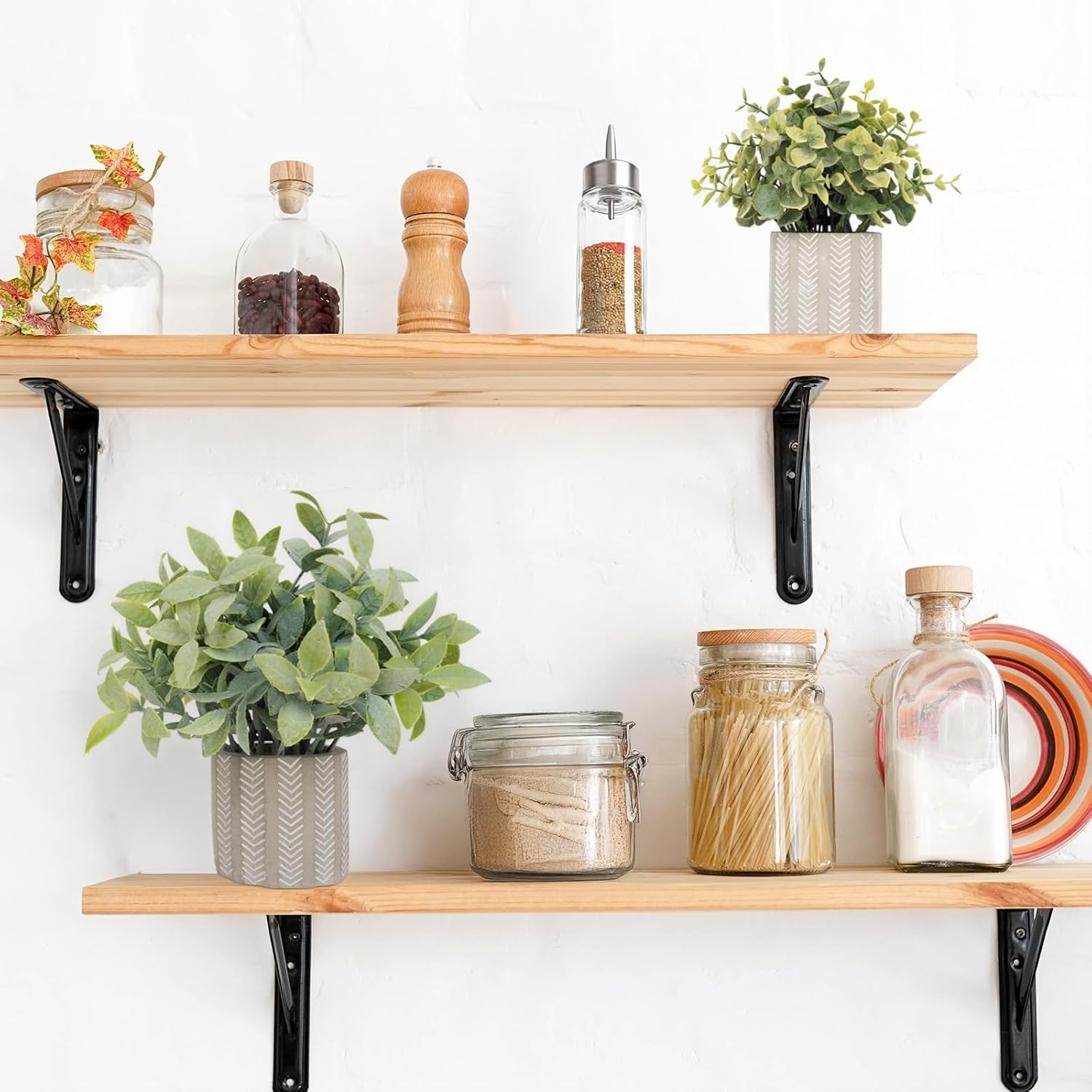 Small Fake Plants in Geometry Concrete Pots Farmhouse Bathroom Decor Rustic Centerpieces for Table Decoration Shelves Faux Eucalyptus Set of 3