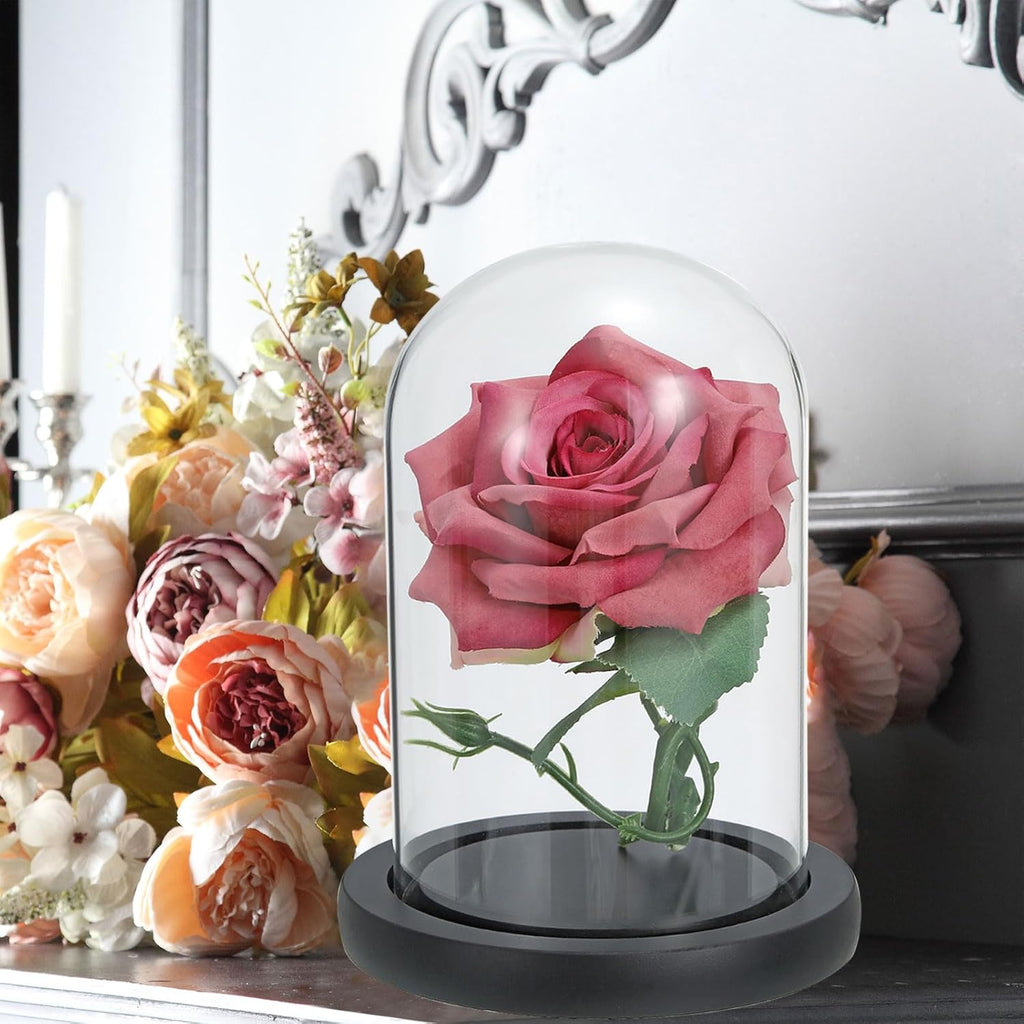 PATIKIL 7.7"x3.9" Clear Cloche Glass Dome, Glass Bell Jar Display Case Tabletop Centerpiece with Black Wooden Base for Christmas Home Decor