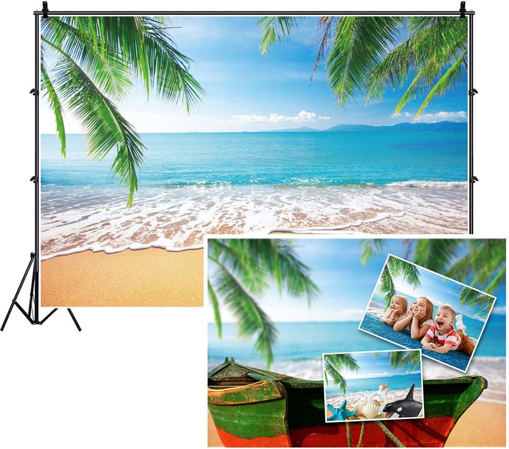 DASHAN 12x8ft Ocean Tropical Beach Hawaiian Backdrop Birthday Luau Party Summer Youtube Sea Sailor Beach Sandbeach Bridal Shower Photography Background Palm Tree Wedding Nautical Baby Shower PhotoProp