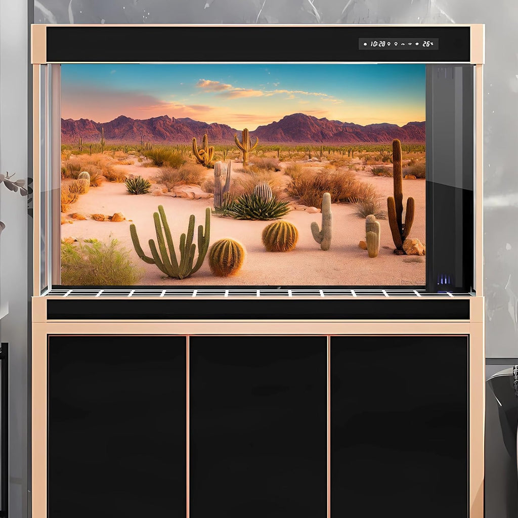 Desert Reptile Habitat Background Arid Landscape of Hot Sahara Desert Terrarium Background Desert Cacti and Sand with Dunes Aquarium Background Natural Hot Desert Fish Tank Background Vinyl 72x16in
