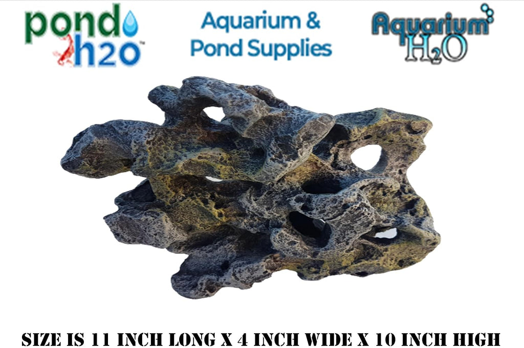 Gray Rock Formation for Aquariums or Fish Tanks 11 Inches Long | Extra Large Resin Ornament, Fish & Reptile Habitat Safe Aquascape Rock Outcrop, Artificial Aquarium & Fish Tank Decoration Ornament