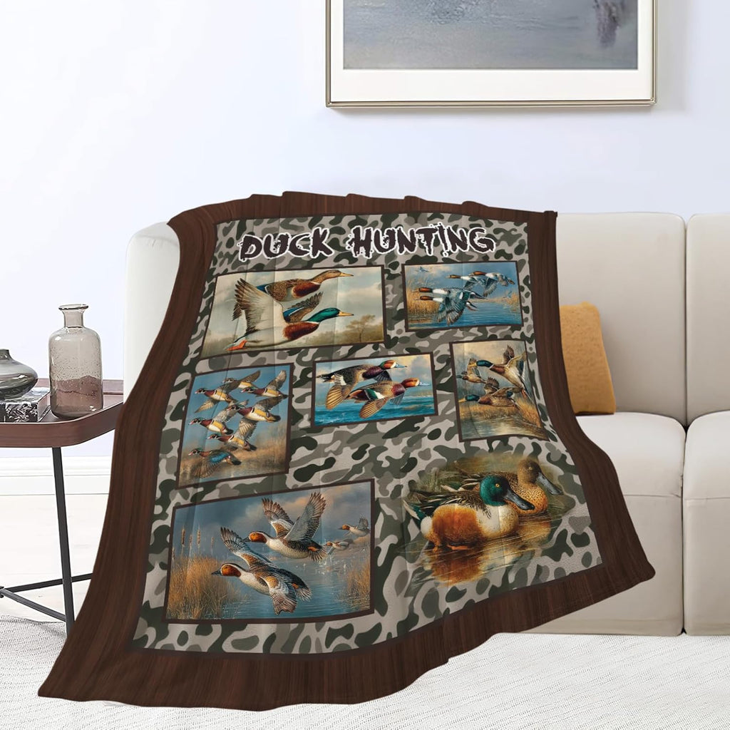 Duck Throw Blanket Hunting Mallard Duck Stuff Gifts for Kids Girls Boys Adults Women Men Soft Cozy Warm Plush Fluffy Fuzzy Fleece Blanket Decor 40''X50''