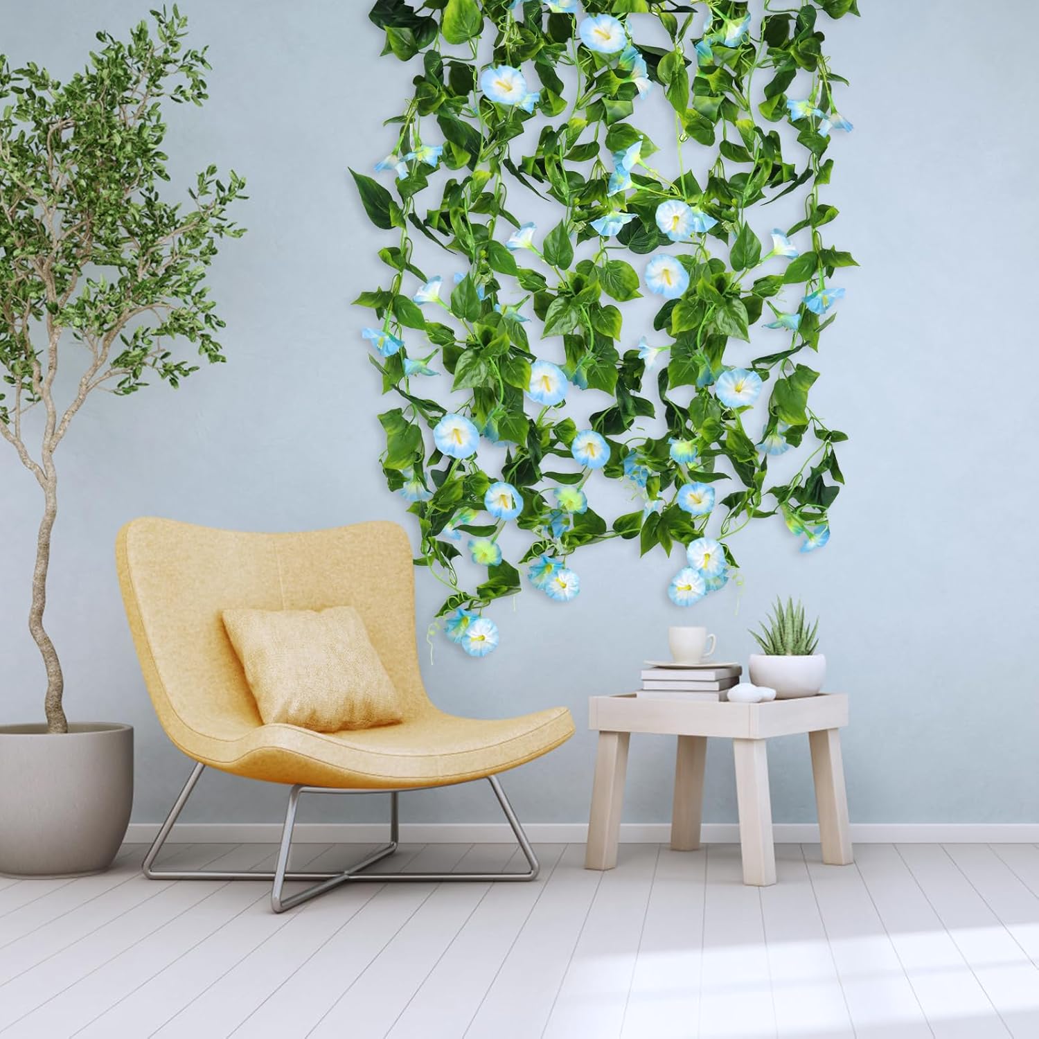 AirSun Artificial Morning Glory Flower Vines, 2pcs 15Feet Hanging Plants Silk Garland Fake Green Plant Home Garden Wall Fence Indoor Outdoor Wedding Birthday Decor