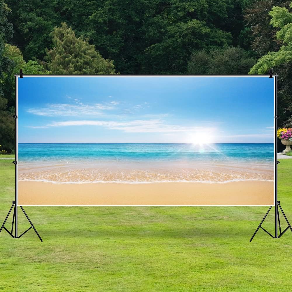 AOFOTO 20x10ft Summer Beach Photography Backdrop Sea Waves Background Blue Sky Clouds Sunlight Hawaiian Luau Adult Lovers Artistic Portrait Wedding Travel Vacation Photo Studio Props Vinyl Wallpaper