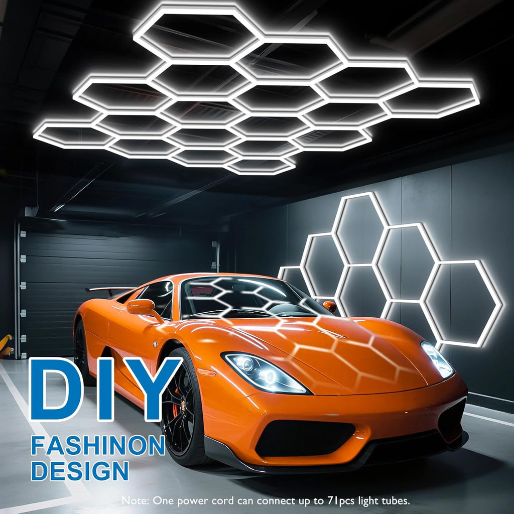 BRILLIHOOD Hexagon Garage Lights, LED Car Detailing Lighting, 568W, 68160LM, 6500K Super Bright, 18 Grid Systems Honeycomb Lights for Garage Warehouse Basement Gym
