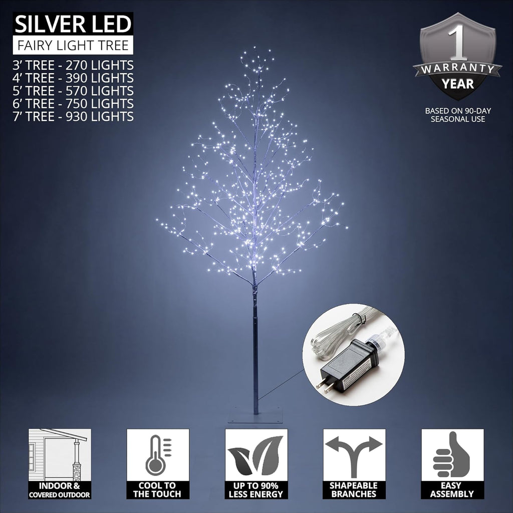 6 Ft Silver Fairy Light Tree Room Décor Bedroom Décor Artificial Tree, 750 Cool White LED Lights