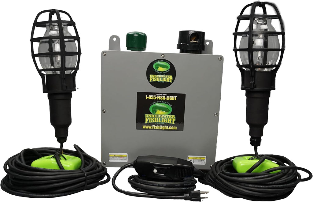 175W Double Light for Docks with 50’ of Marine Grade Wire for Each Light, Easy to Install, Dusk to Dawn Operation, Salt or Fresh Water, Guaranteed to Attract Fish