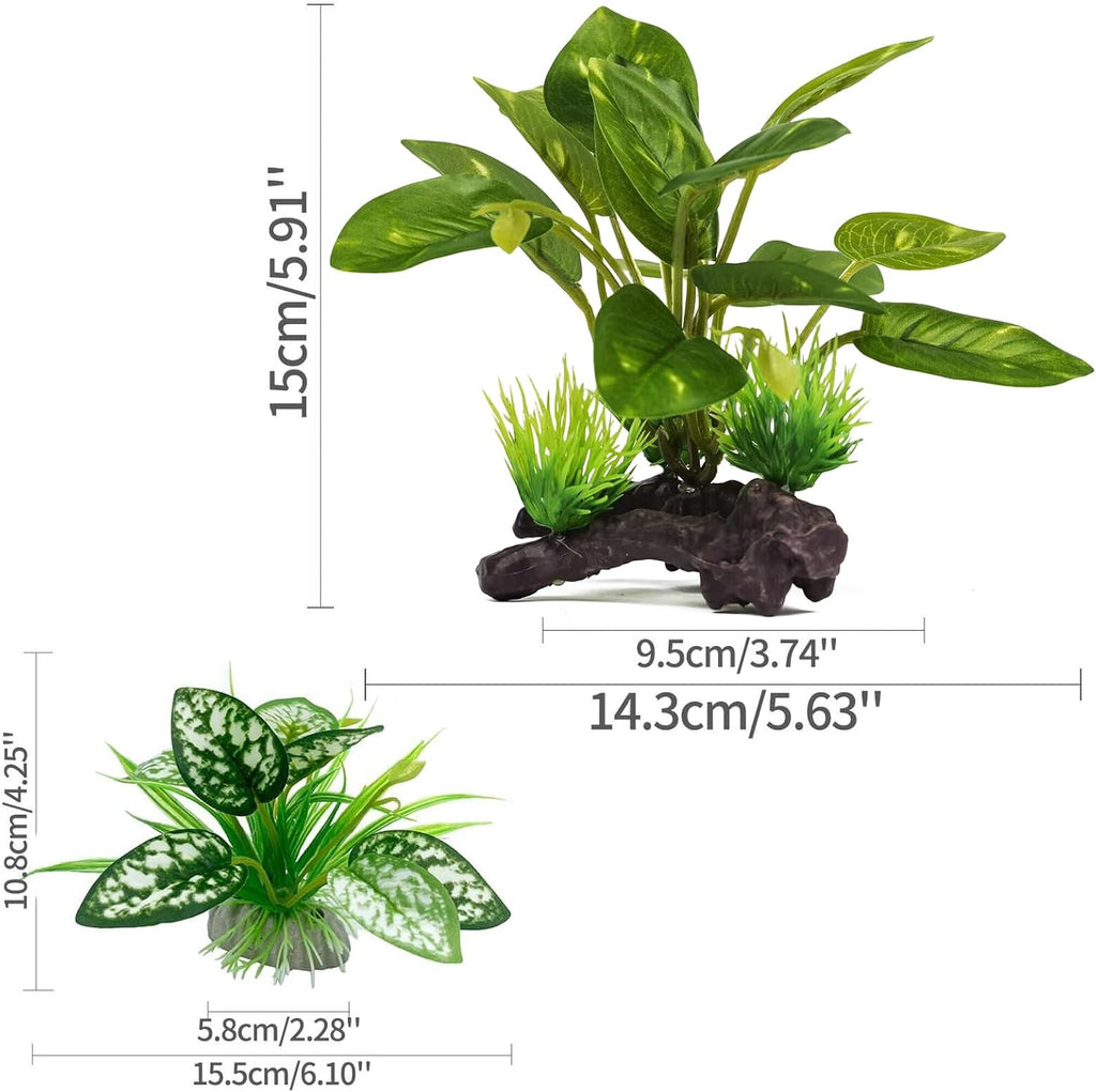 Reptile Artificial Plants, Terrarium Plants Decorations Supplies, Aquarium Fish Tank Plant, Amphibian Habitat Hideout Tank Accessories (M Set-2pcs/E)