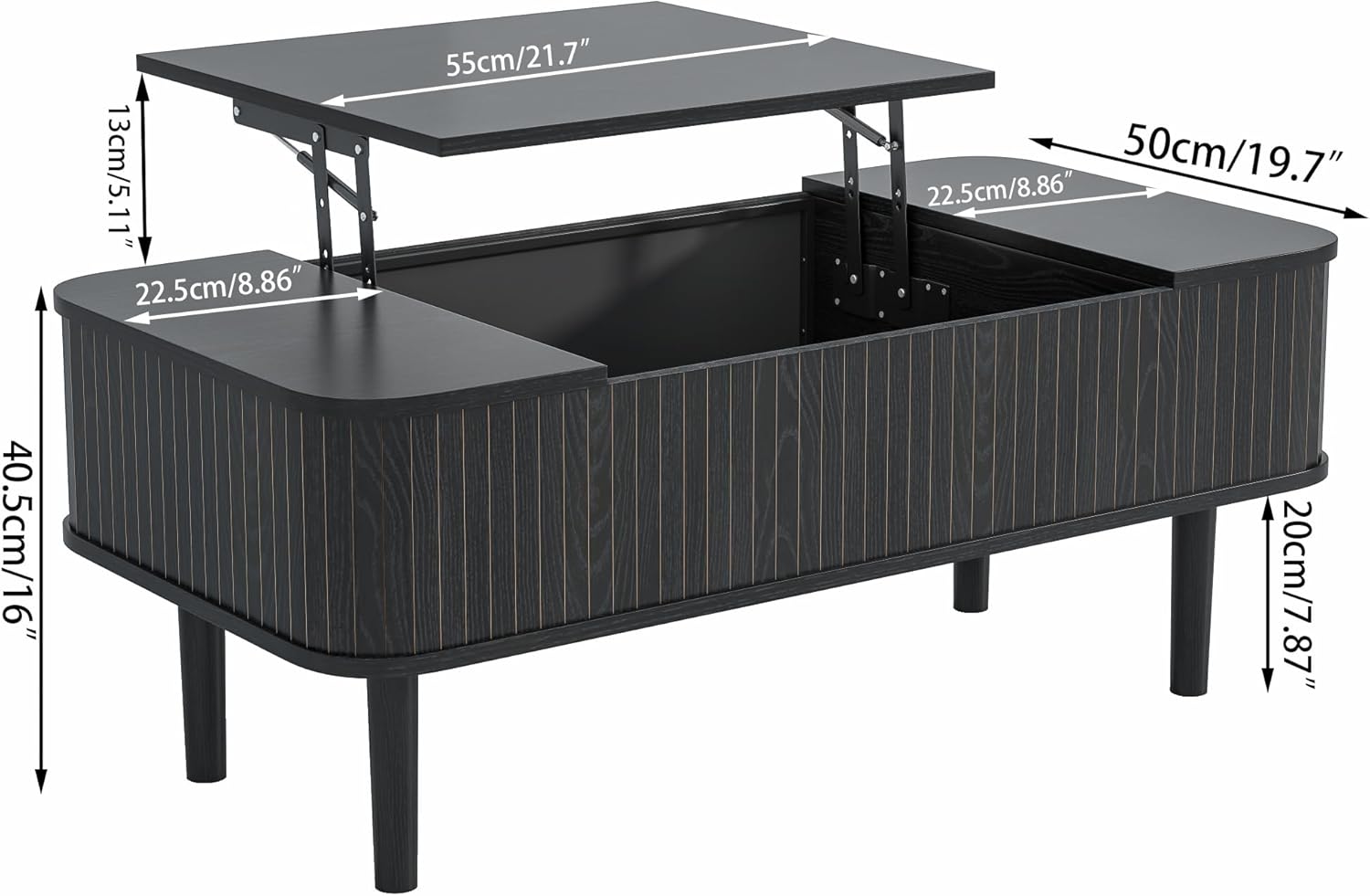 Fluted Lift Top Coffee Table with Storage, Mid Century Modern Coffee Table for Living Room, Home Small Space,39.4" Fluted Center Table (Rectangle-Black, 39.4inch)