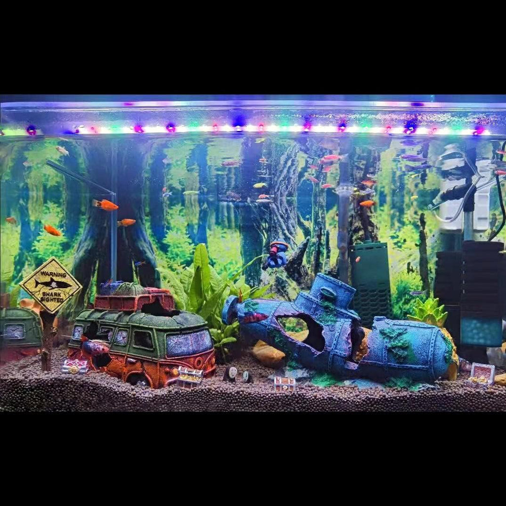 Aquarium Décor Thematic Ornaments - Resin Material Bus Car Fish Tank Decorations for Betta Hideout Caves…