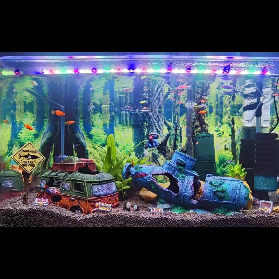 Aquarium Décor Thematic Ornaments - Resin Material Bus Car Fish Tank Decorations for Betta Hideout Caves…