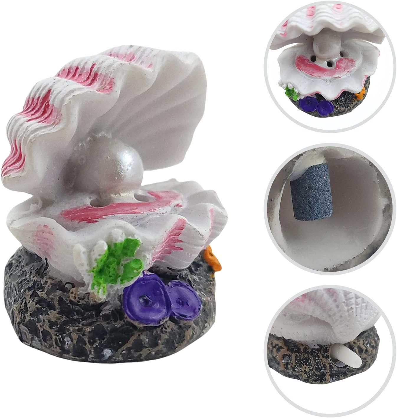 Aquarium Shell Decor Air Bubble Stone with Air Stone Bubbler Volcano Ornament Mini Cute Undersea Clam Pearl Ornaments for Fish Shrimp Crab Betta Tank