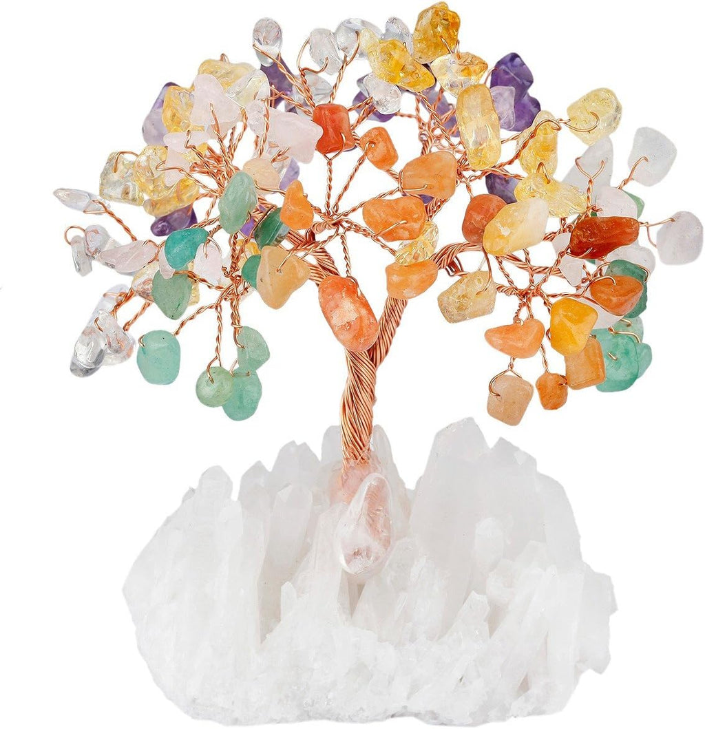 mookaitedecor Colorful Crystal Tree, Quartz Cluster Rock Crystal Base Bonsai Money Tree for Wealth and Luck