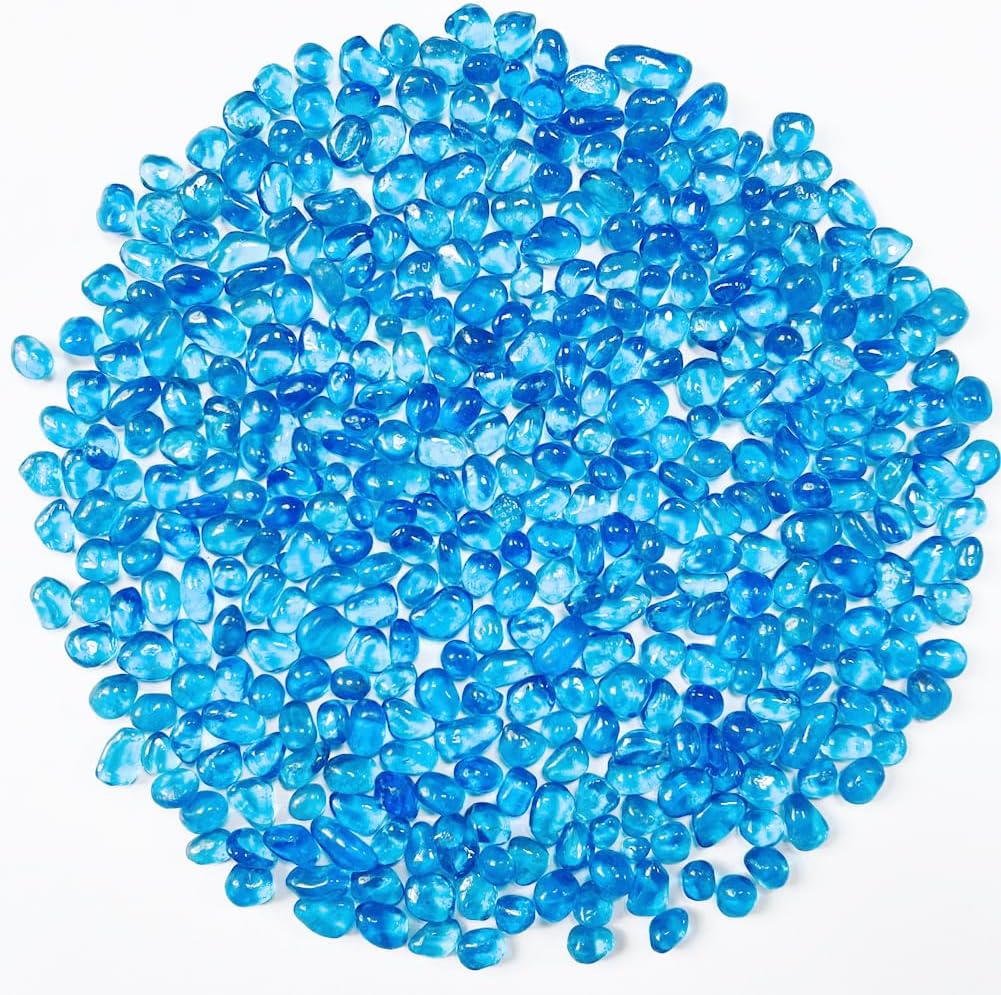 0.88LB Blue Fish Tank Gravel Aquarium Glass Stones Sea Glass Pebbles Aquarium Gravel Rocks Fish Tank Rocks, Beads Pebbles Rock Sand Glass Gems Stones for Vase Filler Fish Turtle Tank Decoration