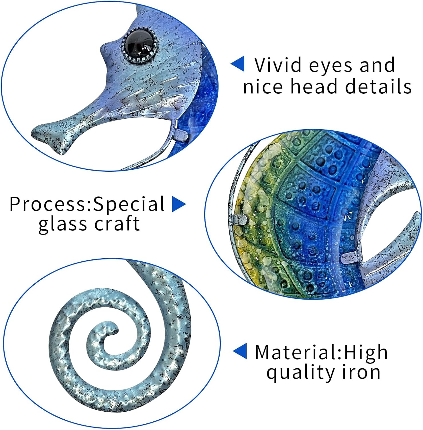 LIFFY Large Metal and Glass Seahorse Wall Decor, Sea Life Decor, Metal Fish Wall Decor, Ocean Beach Theme Wall Art for Bathroom Home Pool Gift Idea