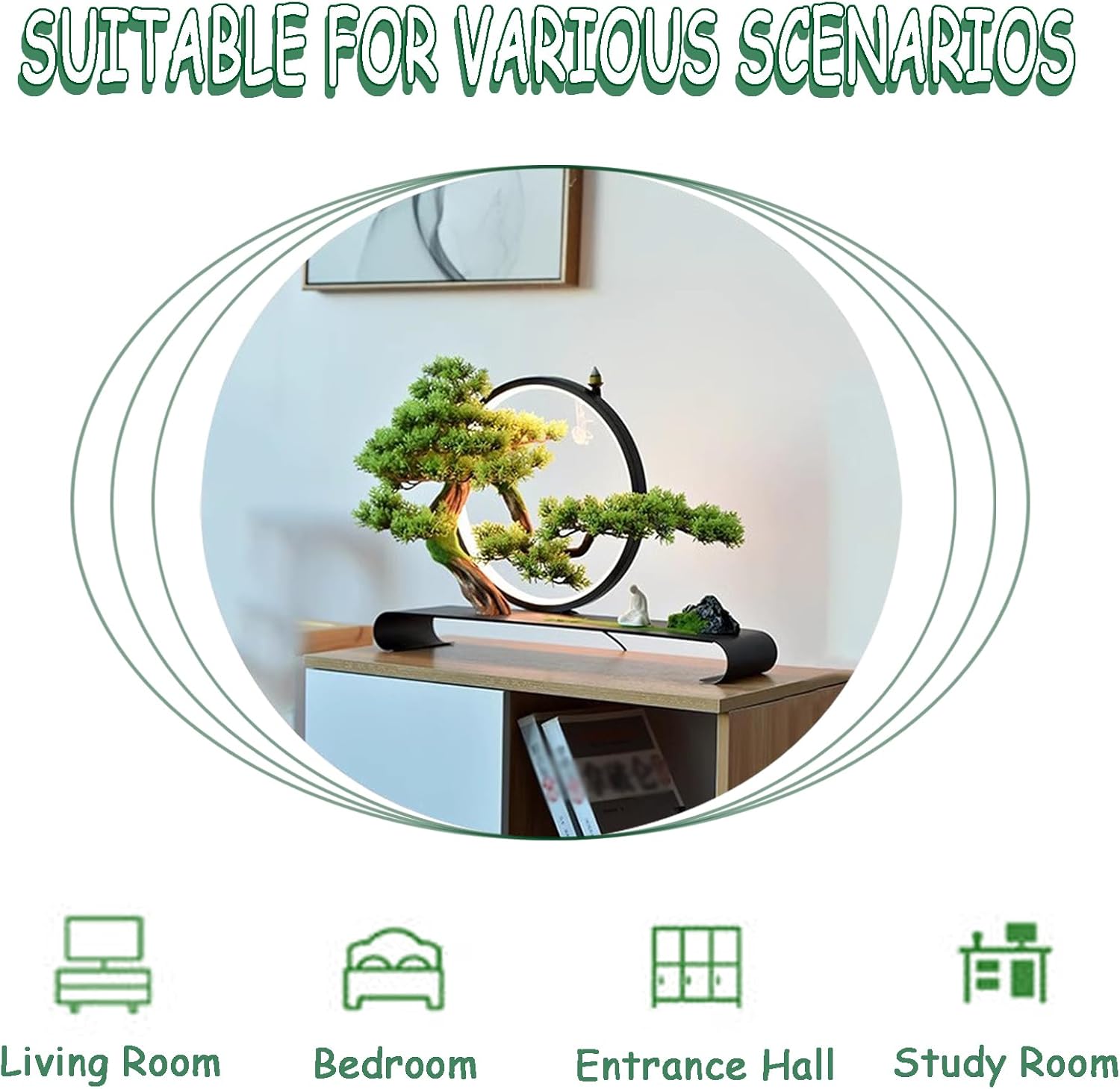Fake Bonsai Tree Decor with Lamp Rings, Realistic Artificial Bonsai Tree, Welcome Pine Faux Potted with Backflow Incense, Bonsai Artificial for Home Office Garden Patio Farmhouse Decoration (Pines)