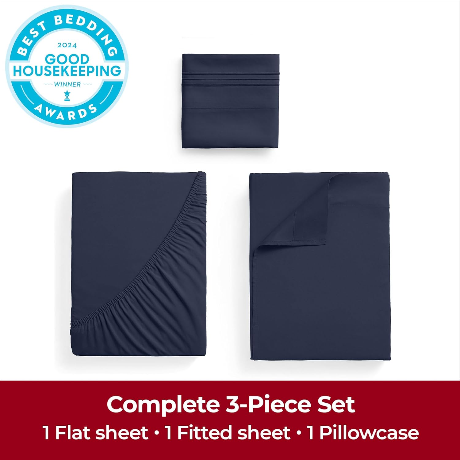 Mellanni Twin XL Sheets Set - 3 PC Iconic Collection Bedding - Hotel Luxury, Extra Soft, Cooling Bed Sheets - Wrinkle, Fade, Stain Resistant (Twin Extra Long, Navy Blue)
