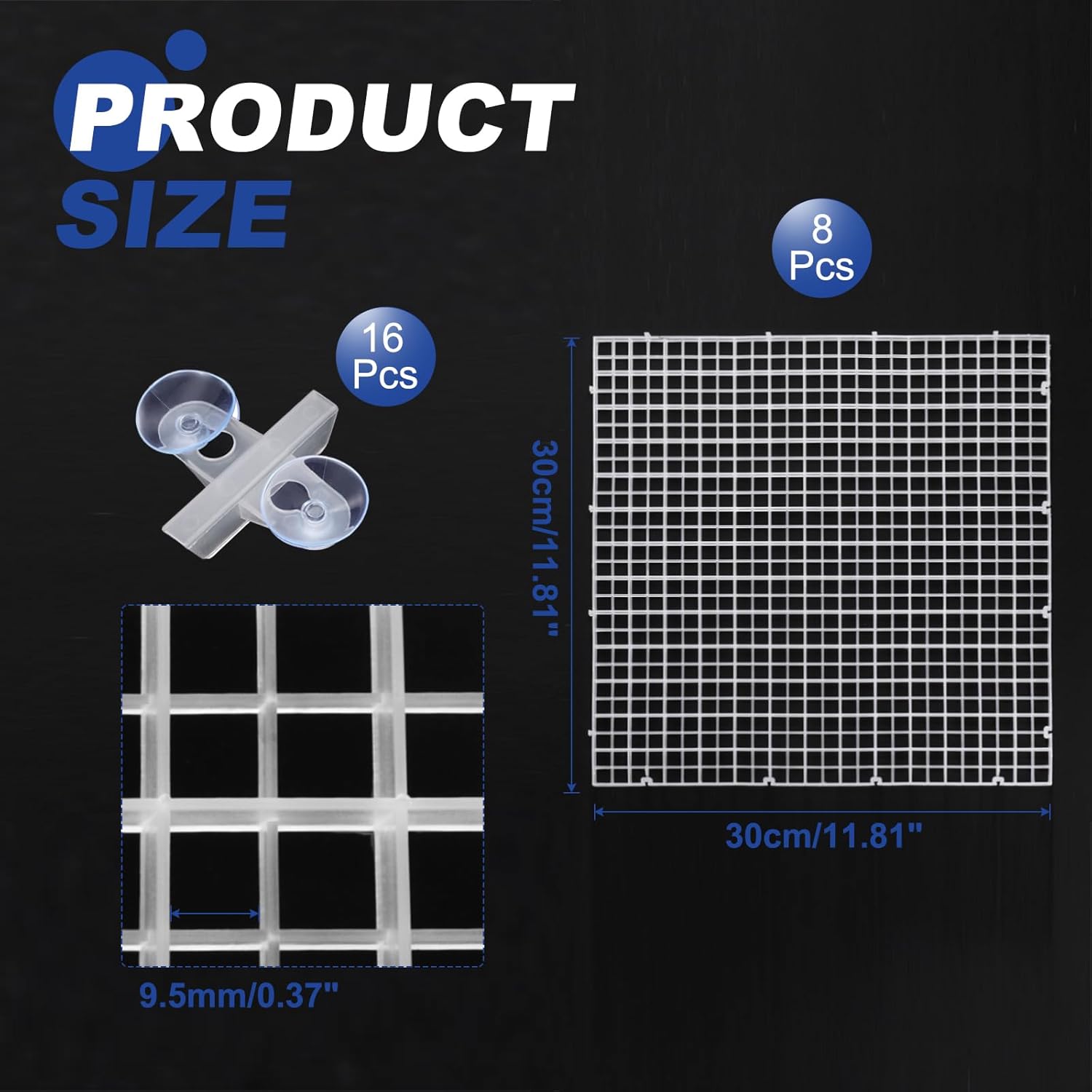 uxcell 8Pcs Aquarium Fish Tank Divider, 12x12 Inch Plastic Egg Crate Light Diffuser Grid Filter Bottom Partition Separator with Sucker Clips and Suction Cups for Aquarium, Clear