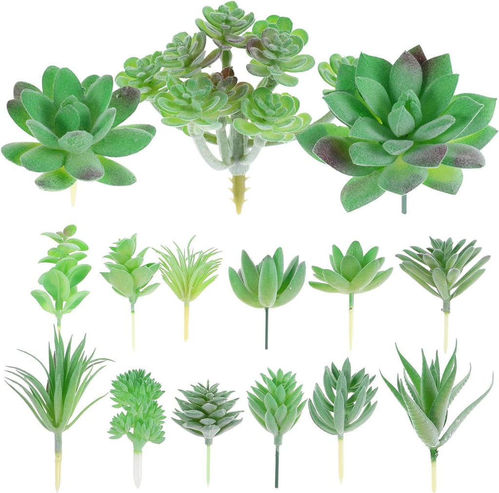 LUOZZY 15 Pcs Mini Fake Succulents Unpotted Realistic Faux Greenery for Wedding Home Decor Tiny Fake Plants for DIY Crafting and Party Centerpieces