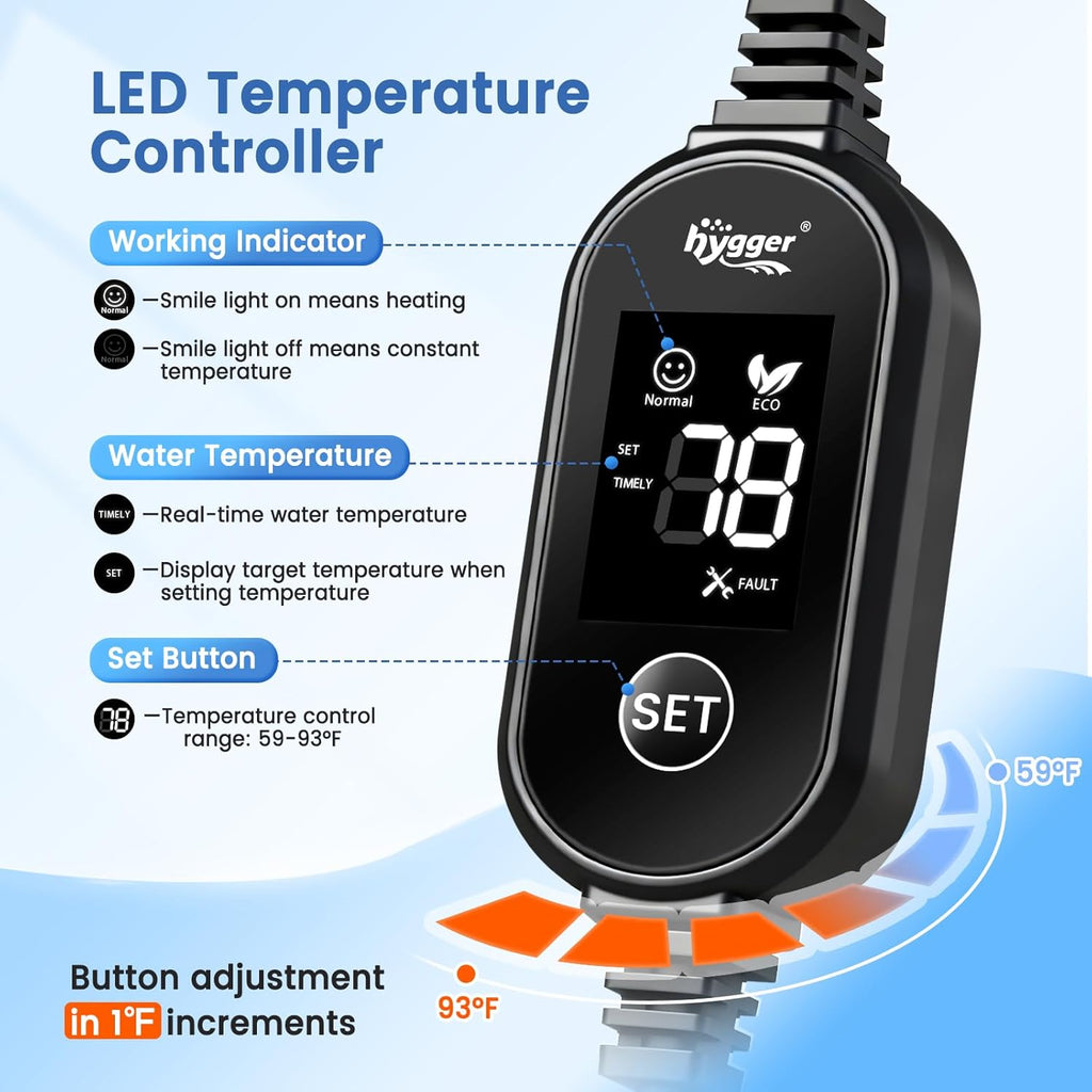 hygger Aquarium Heater, Upgraded Ceramic 50W Small Fish Tank Heater with Digital LED Controller, Fast Heating, Precise Temperature Control, Turtle Tank Heater for Freshwater/Saltwater