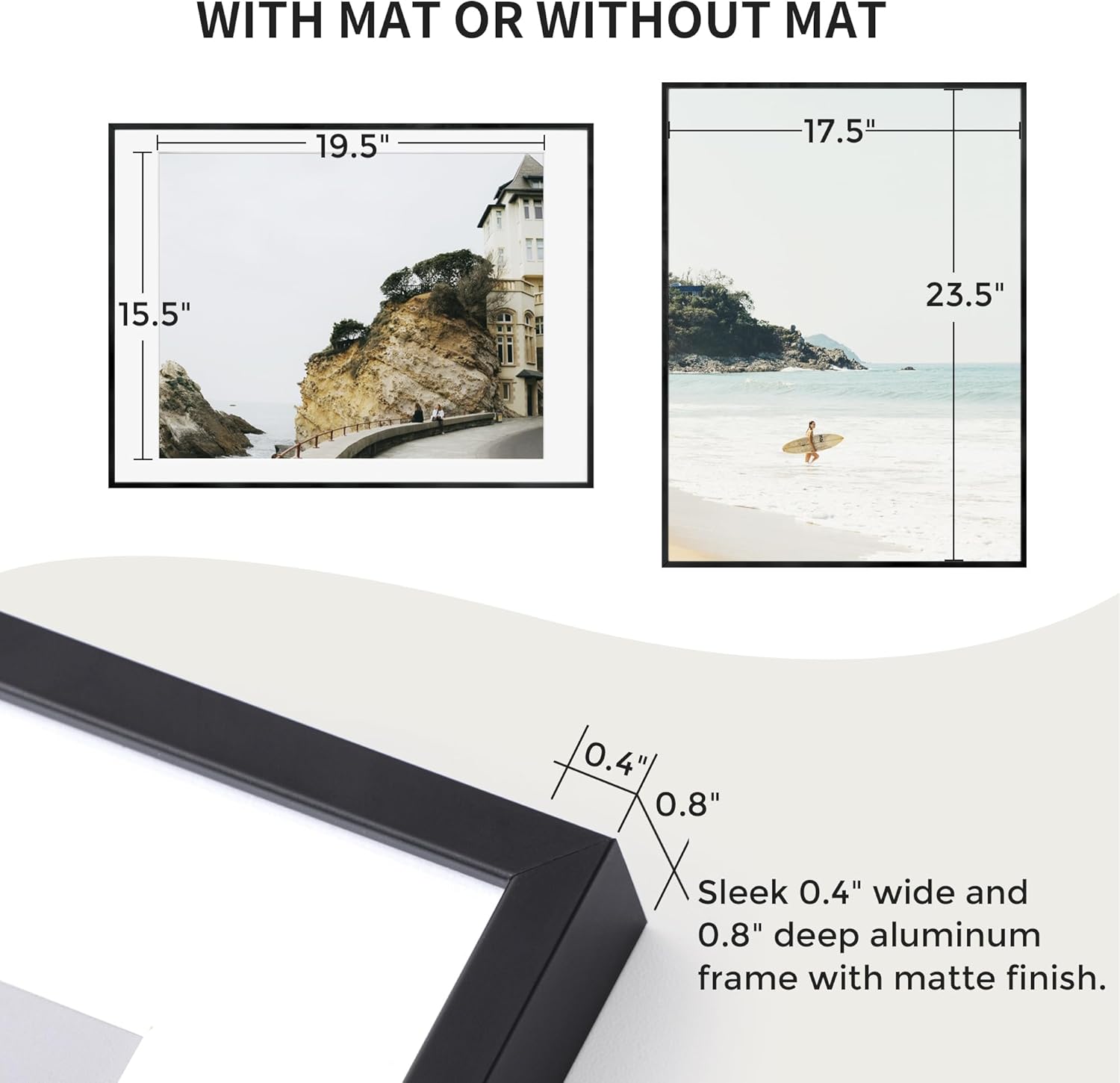 Fun Memories 18x24 Aluminum Poster Frame, 18 x 24 inch Metal Picture Frames with Real Glass Front, Displays 16x20 Photos with Mat or 18x24 Images without Mat - Black - Set of 2