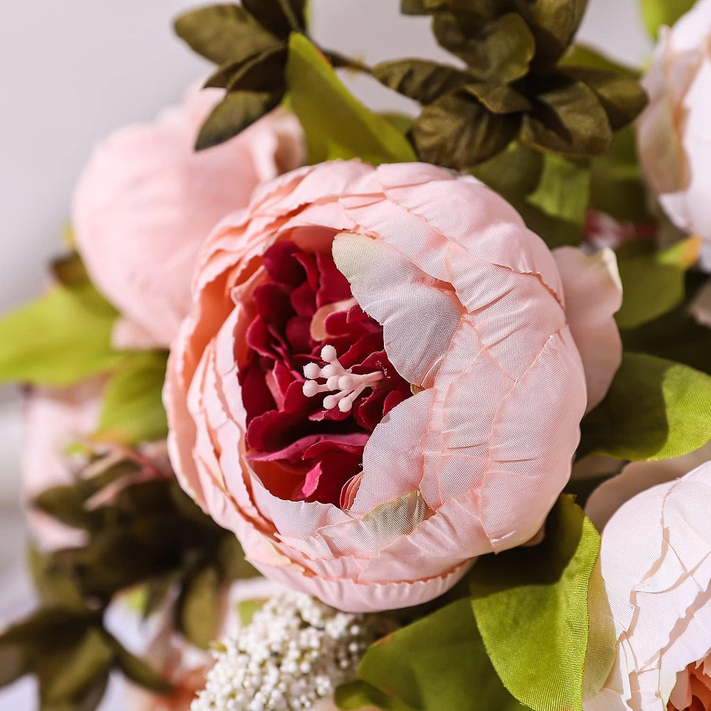 Duovlo Fake Flowers Vintage Artificial Peony Silk Flowers Wedding Home Decoration,Pack of 1 (Light Pink)