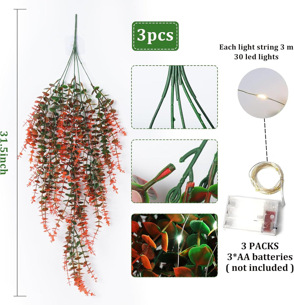 Hanging Decor Faux Plants Outdoor Artificial Hanging Plants Artificial Decor for Outdoors Plants Decor Faux Hanging Plants Fake Plants for Indoor Wall Room Backgarden Yard Front Door Decor(Orange)