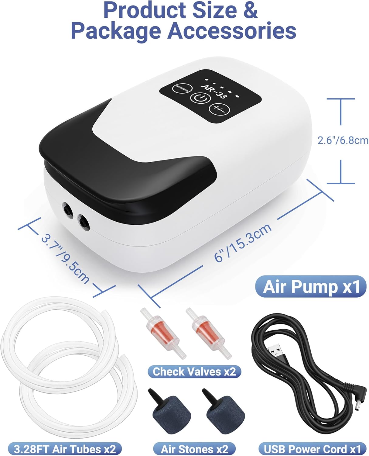 Aquarium Air Pump, Rechargeable Portable Oxygen Pump with Single/Dual Outlets, Quiet Aerator for Fish Tank up to 30/70 Gallon, Outdoor Fishing, Fish Transport and Power Cut.