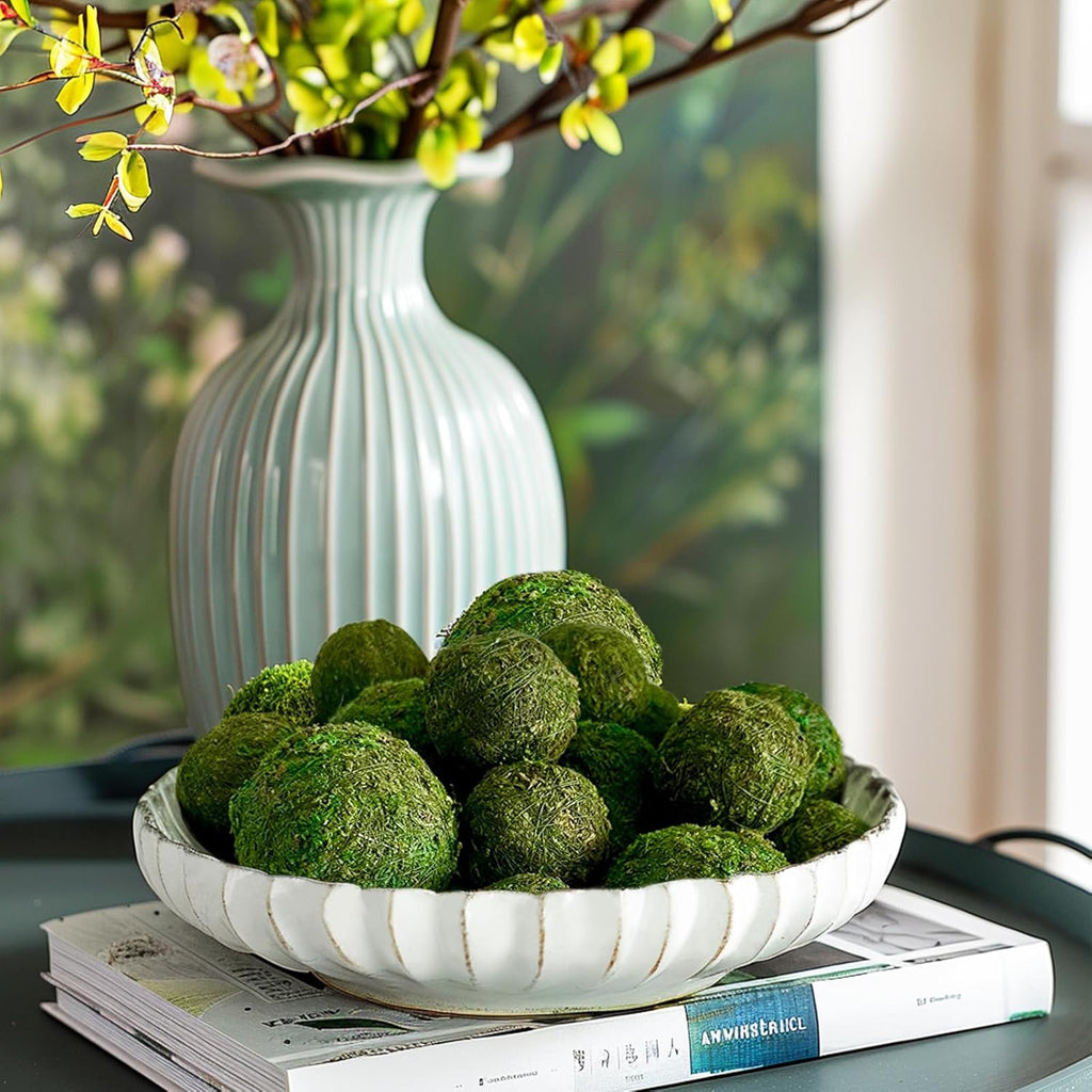 Biubee 18 Pack Decorative Faux Dried Moss Balls- 6pcs 3.1" Artificial Green Plant Mossy Globes+ 12pcs 2.2" Handmade Sphere Moss Gift for Home Dough Bowl Vase Chinoiserie Decors Party Wedding Display