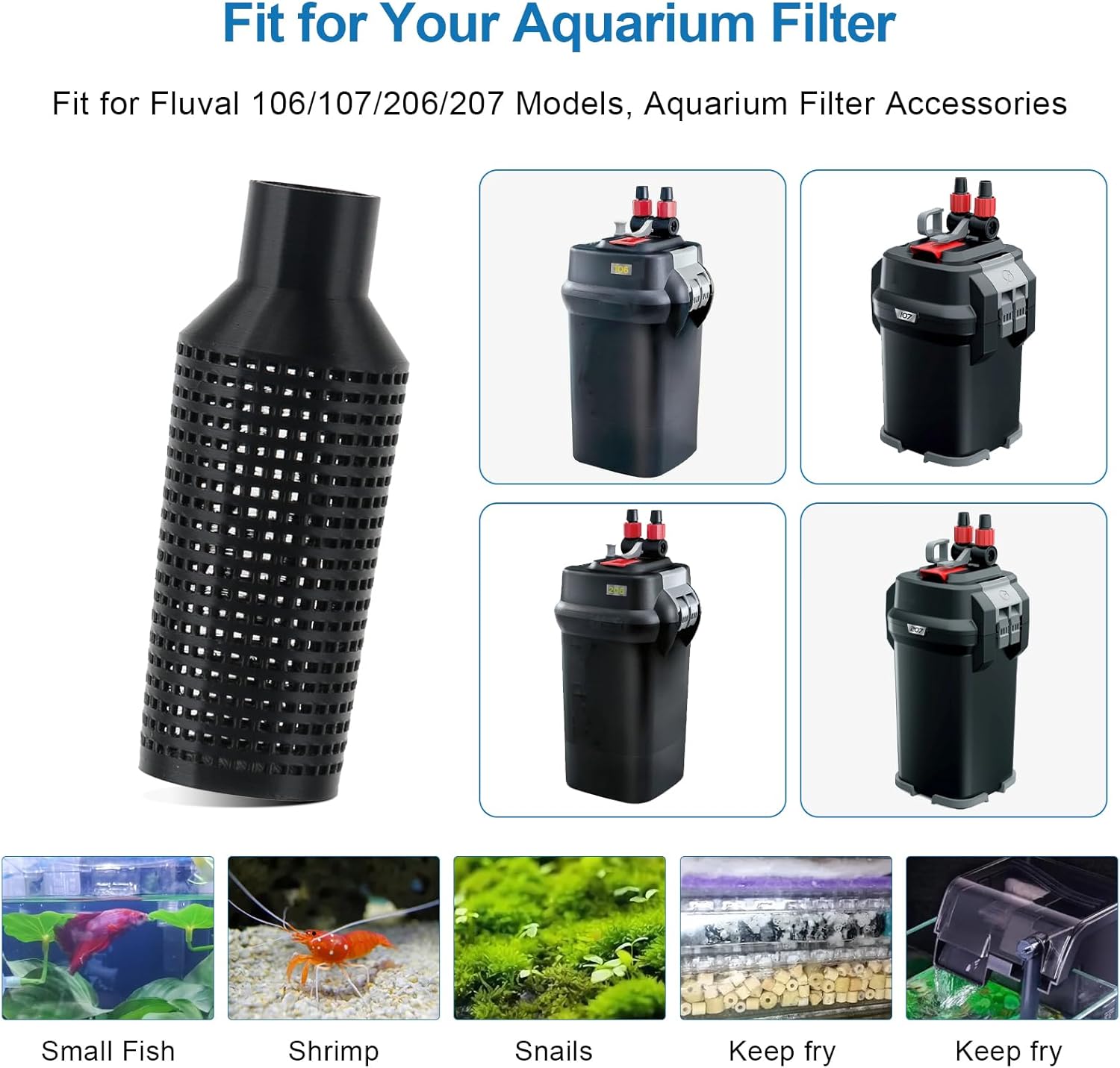Aquarium Filter Intake Guard, Aquarium Intake Guard Fits for Fluval 107/106/206/207 Models, Fish Safe Filter Cover Aquarium Filter Accessories