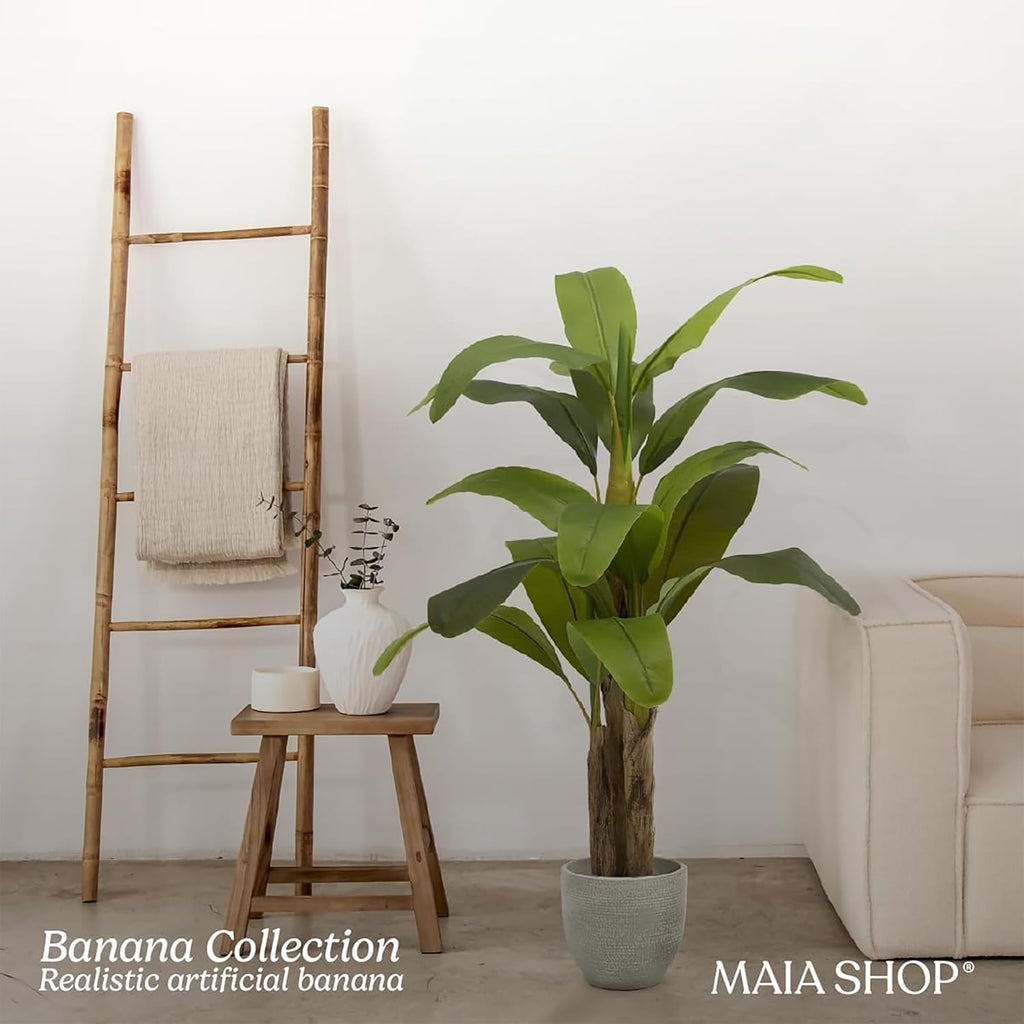 Maia Shop 5ft Artificial Banana Tree Plant for House, Apartment or Office – Realistic Fake Indoor Plants for Living Room, Kitchen, Bedroom, Entryway or Bathroom – Faux Greenery for Home Décor