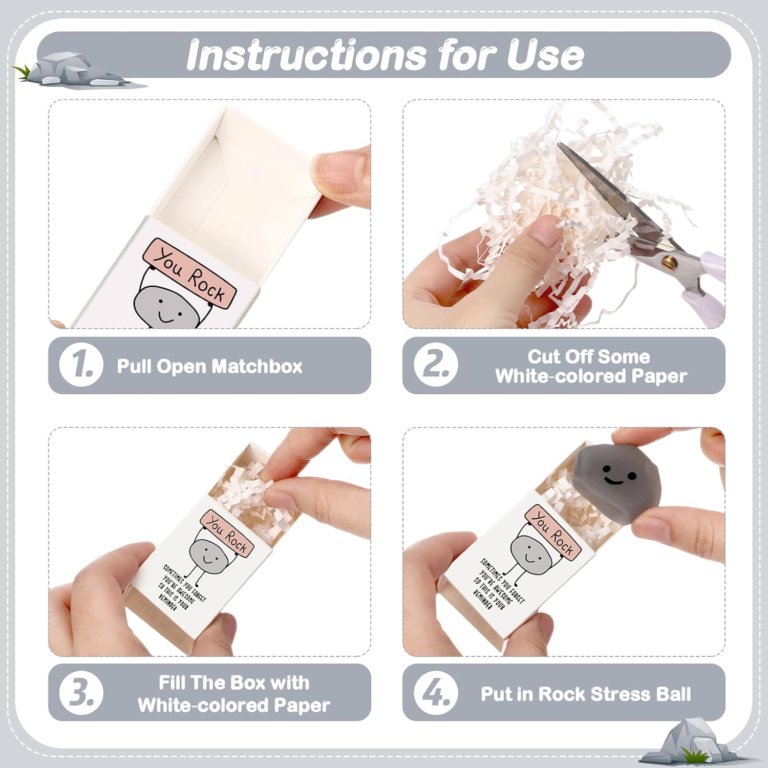 Wettarn 72 Sets You Rock Gifts Cute Stress Balls with Support Gift Boxes Inspirational Party Favors for Employee Coworker Friends Office Positive Relief Toys
