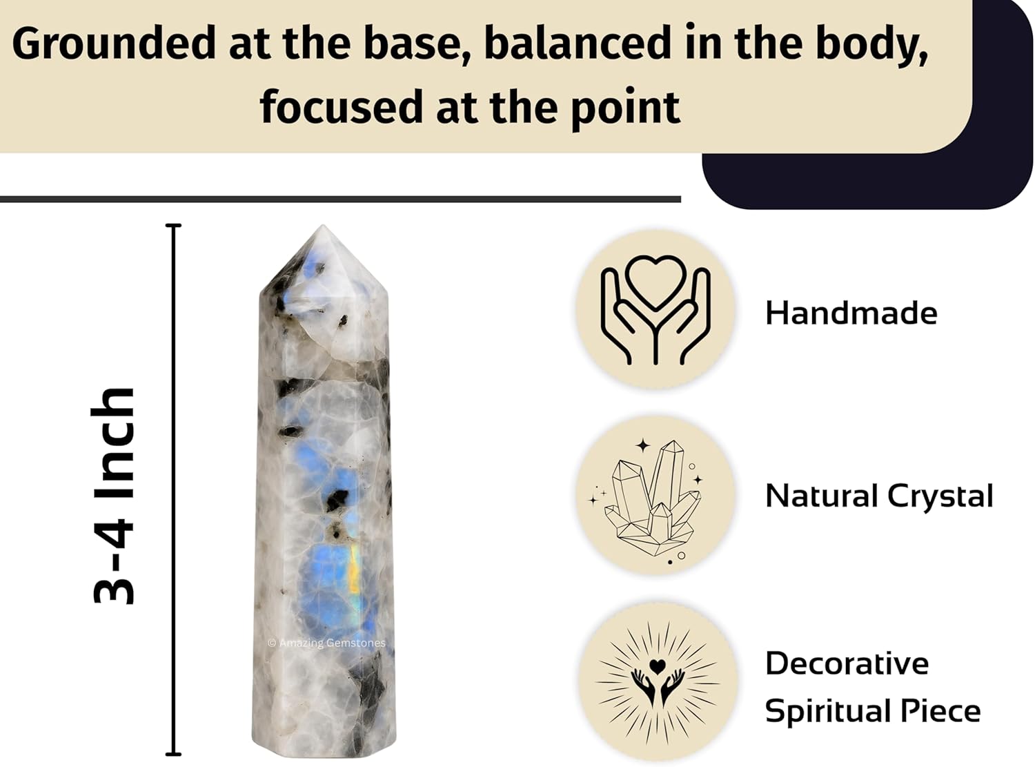 Amazing Gemstone Rainbow Moonstone Crystal Towers - Natural Healing Crystal Point Obelisk for Reiki Healing and Crystal Grid (3 Inch to 4 Inch)