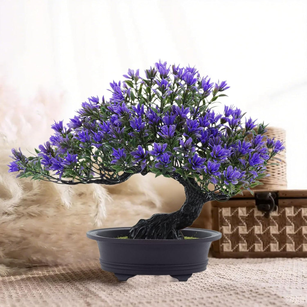 Artificial Plants Greenery Bonsai, Room Decor Fake Bonsai Tree for Home Decor Indoor Bookshelf Office Desk Bathroom Farmhouse Decor (Purple)