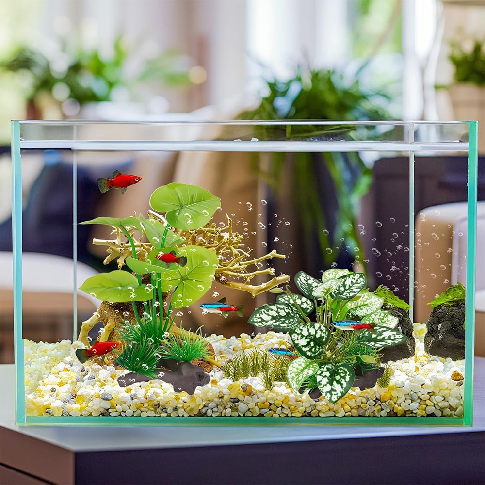 3-Pack Artificial Aquarium Plants Set - 2×6 inch & 1×5 inch Realistic Plastic Fish Tank Decor with Weighted Base for Betta Tanks, Aquascaping, Reptile Terrariums