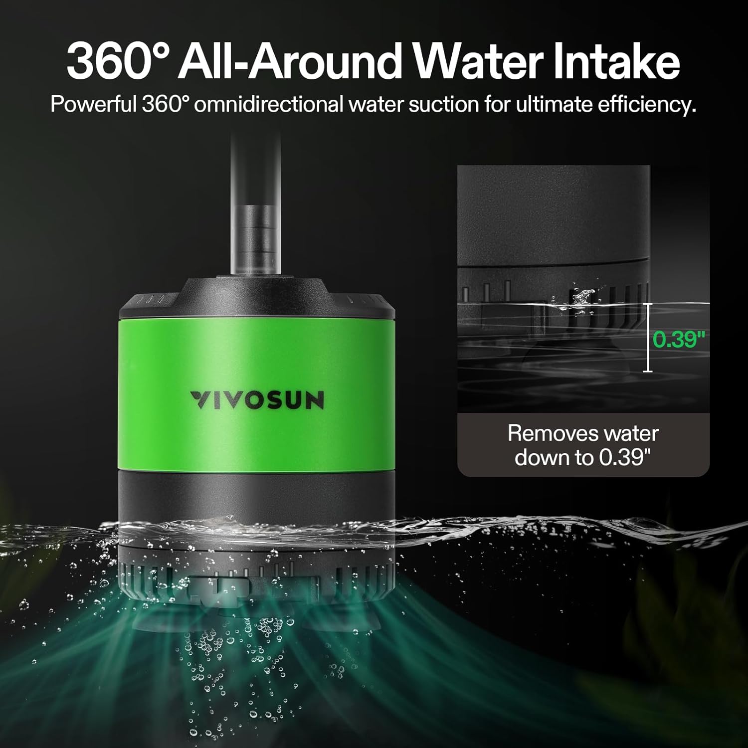 VIVOSUN 400 GPH 20W Submersible Water Pump, with Adjustable Water Flow, 4.9 ft Tubing, Additional Ceramic Shaft, and Outlet Adapters, for Fish Tanks, Aquariums, Hydroponics, Fountains