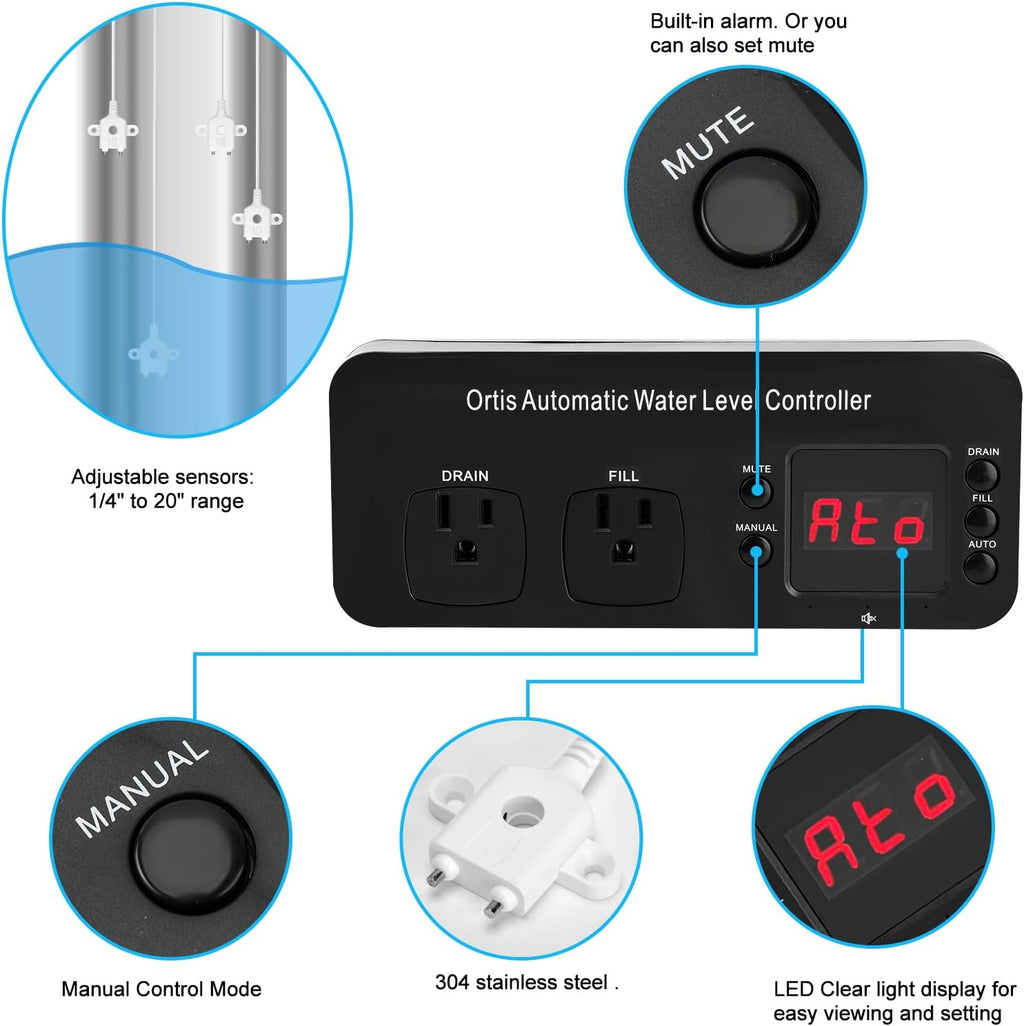 Auto Top Off System, Oritis Water Refiller Water Level Controller Automatic Water Change for Aquarium Fish Tank Swimming Pool Saltwater Freshwater, Sump Pump Pits