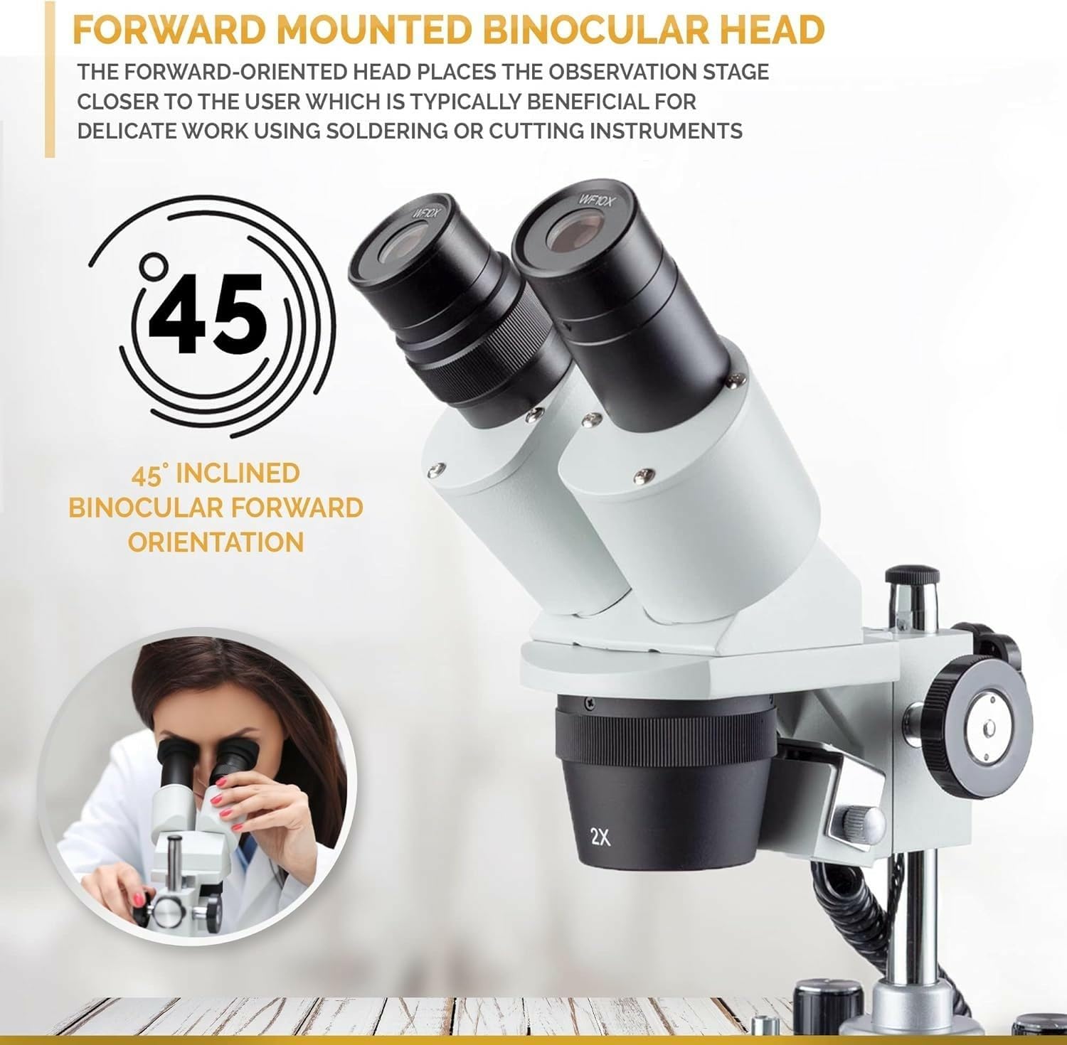 AmScope SE306R-PY-LED Forward-Mounted Binocular Stereo Microscope, WF10x and WF15x Eyepieces, 20X/30X/40X/60X Magnification, 2X and 4X Objectives, Upper and Lower LED Lighting, Reversible Black/White Stage Plate, Pillar Stand, 120V