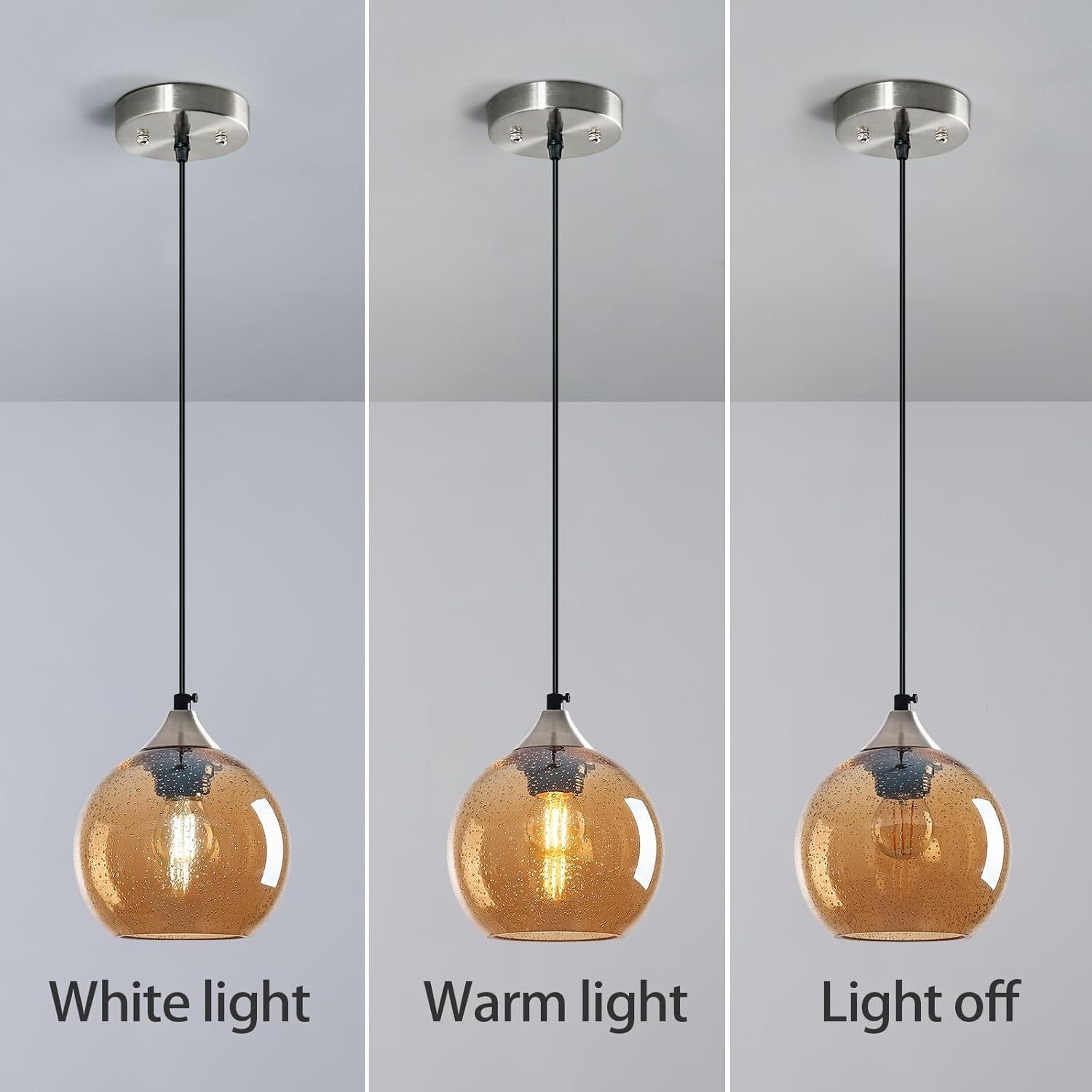 Amber Glass Pendant Lights Kitchen Island Globe Pendant Light Fixtures Modern Pendant Lighting for Bedroom Living Dining Room Light Fixture (5.9 in, 1 Pack)