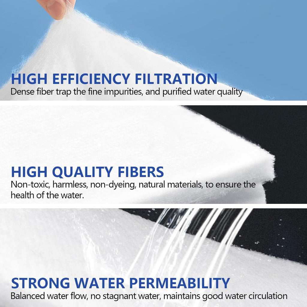 UBeesize Aquarium Filter Media Floss, 12 ft Cut to Fit Pond Filters for Outdoor Ponds and Fish Tank, High Efficiency Aquarium Filter Material, No Dye and Reusable Filter Floss