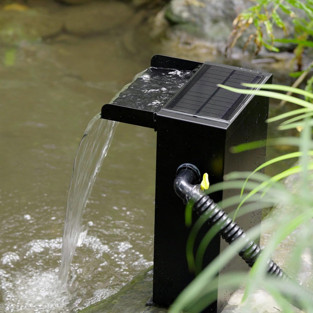 NFESOLAR Pond Waterfall Spillway Kit, Includes Large 7.8" W 13.4" H Stainless Waterfall Box, 660GPH Water Pump, Blue LED Lights for Garden Outdoor Pond 500-1500 Gallons N4213
