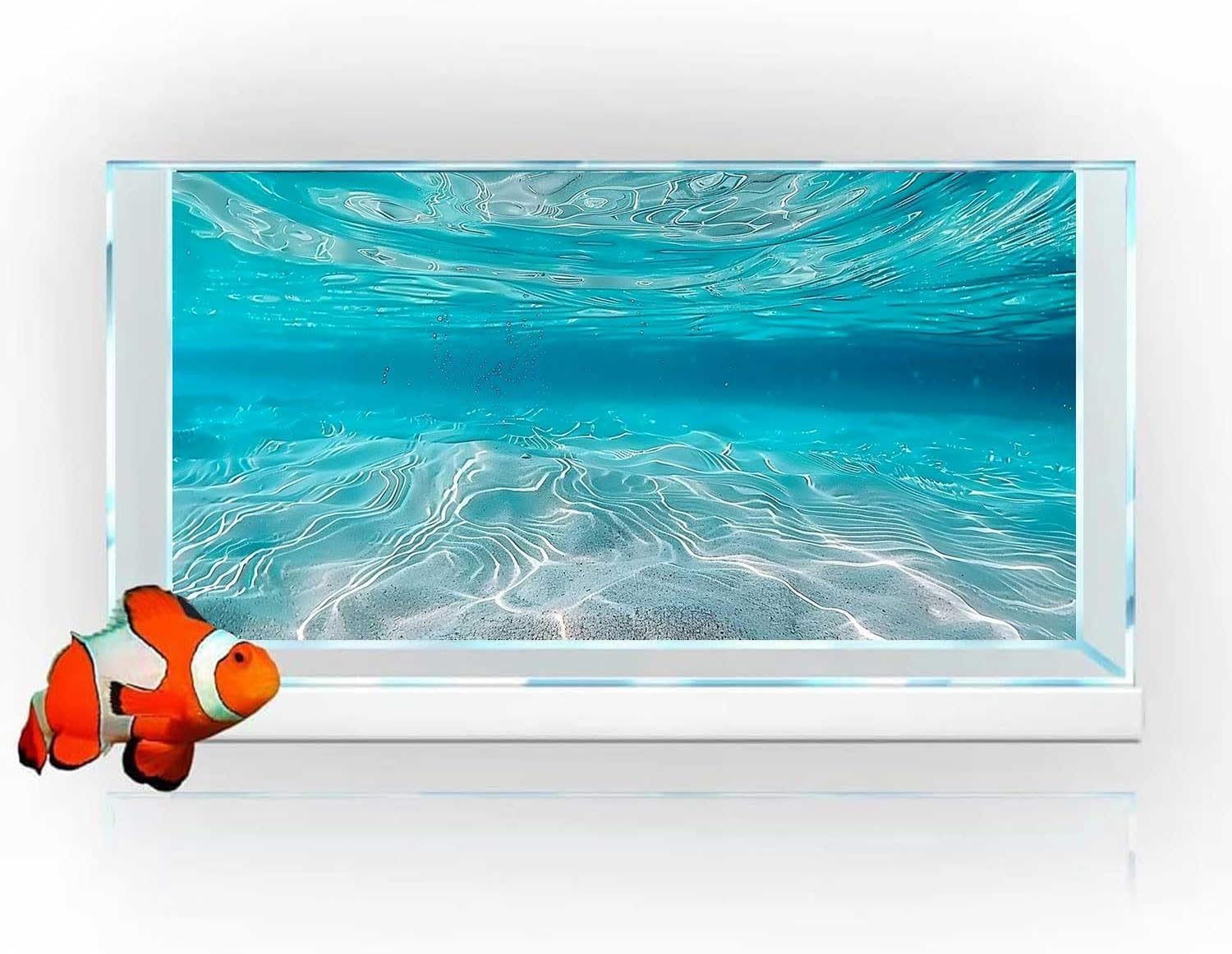 Undersea Theme Aquarium Background, Teal Ocean Floor Tropical Tank Fish Tank Backdrop Decor, Polyester Fabric with 6 EVA Double-Sided Tapes 48x24 inches/120x60