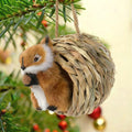 3D Forest Animals Ornaments for Christmas Tree Woodland Furry Animal Ornament Handmade Bird Nest with Plush Animal for Xmas Tree Faux Fur Animals Hanging Decoration (5" Nest & Brown Squirrel)