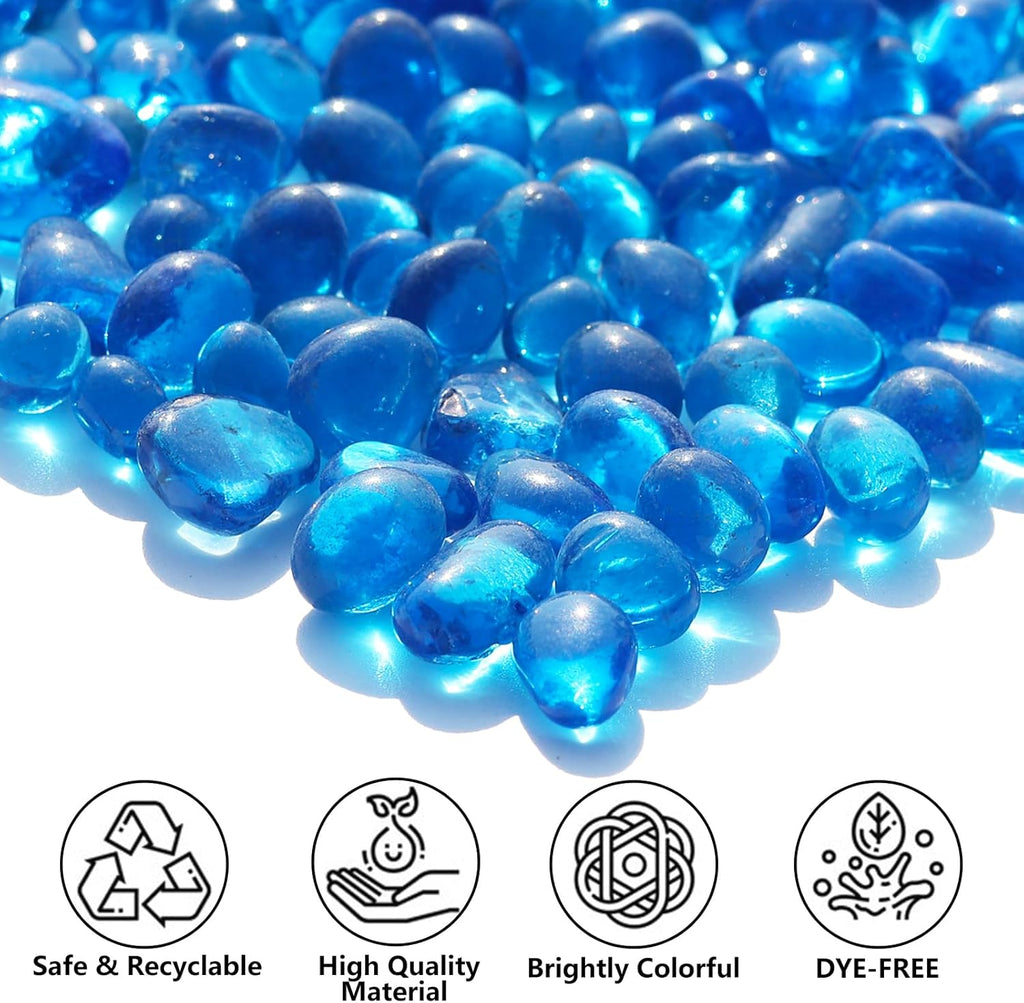 Sea Glass Stones - Sea Blue Clear Glass Pebbles Gemstones - Perfect for Aquarium Rocks, Fish Tank Gravel, Vase Fillers, DIY Crafts, and Home Decor (0.9LB/14oz)