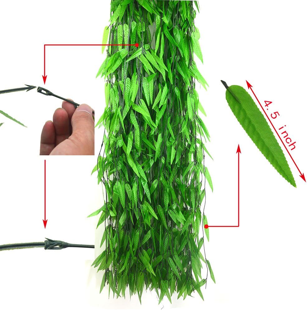 Beebel 50 Strands Artificial Vine Fake Leaves Silk Willow Rattan Wicker Twig for Jungle Party Supplies