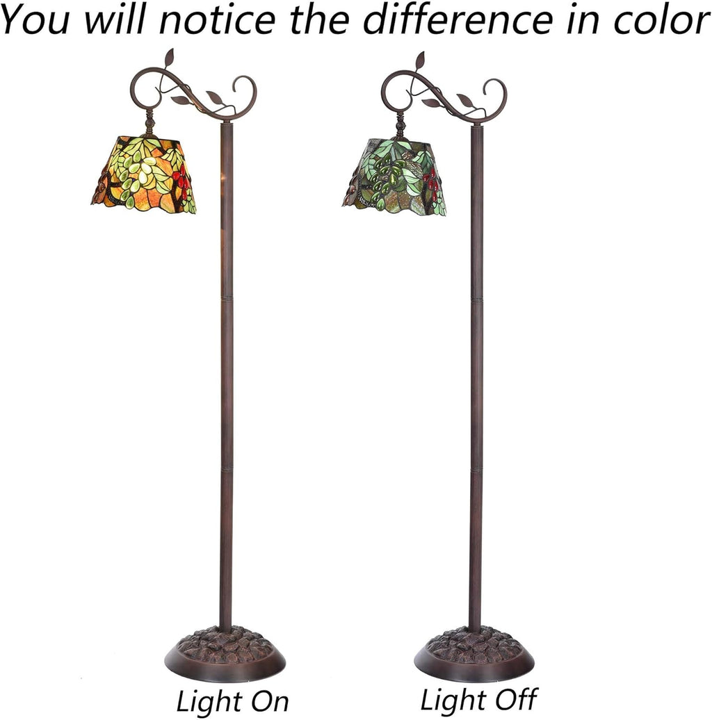 Bieye L10767 Grape Tiffany Style Stained Glass Floor Reading Lamp Adjustable Light Direction for Living Room Bedroom Home Decoration, 63 inches Tall