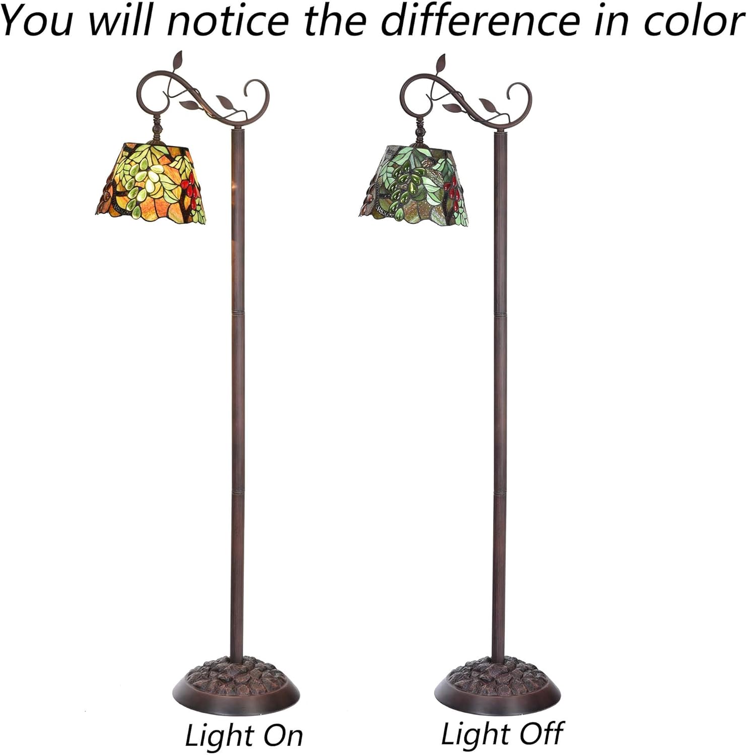 Bieye L10767 Grape Tiffany Style Stained Glass Floor Reading Lamp Adjustable Light Direction for Living Room Bedroom Home Decoration, 63 inches Tall