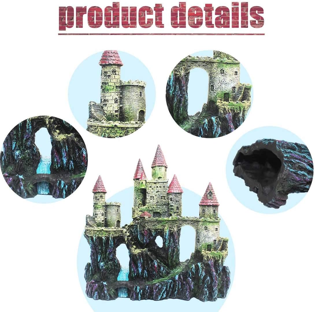 PINVNBY Aquarium Resin Castle Decoration Fish Tank Driftwood Castle Cave Hideouts House Plants Supplies Accessories(Red)
